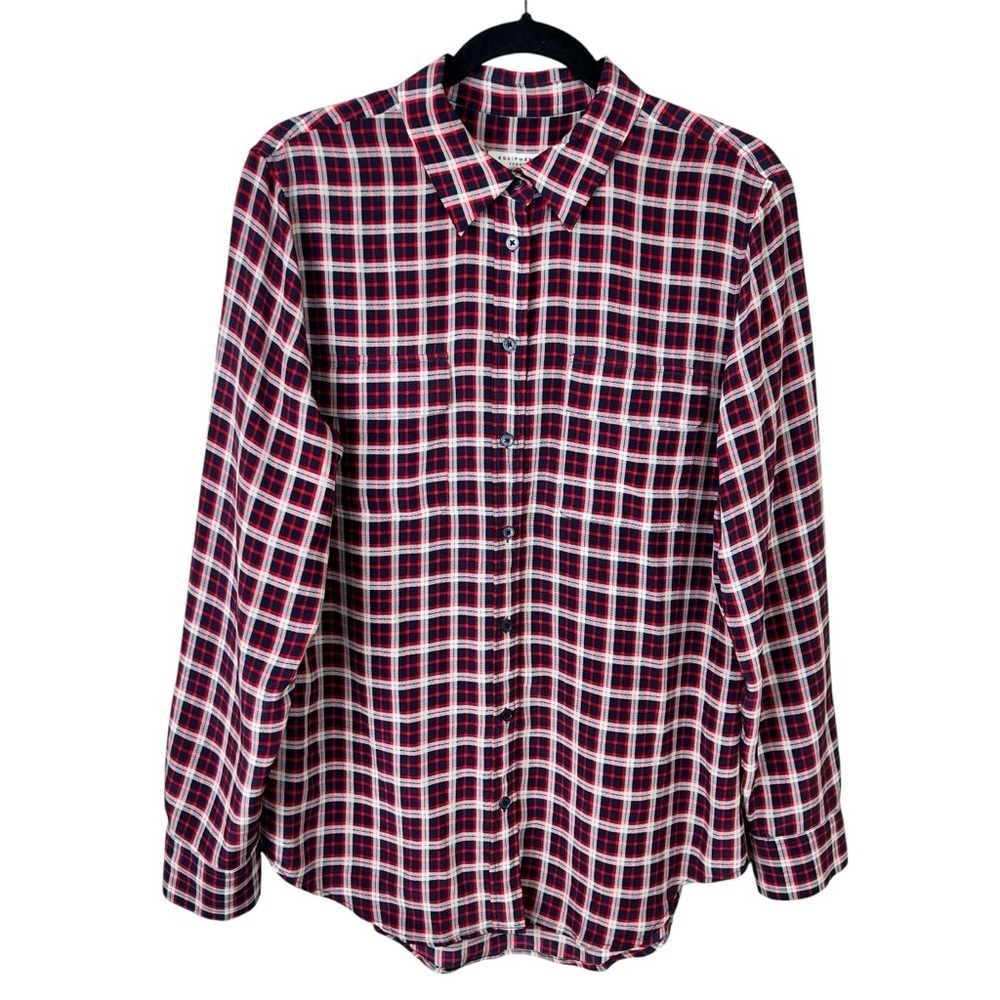 Equipment Femme Red Blue Plaid Silk Button Down Blouse
